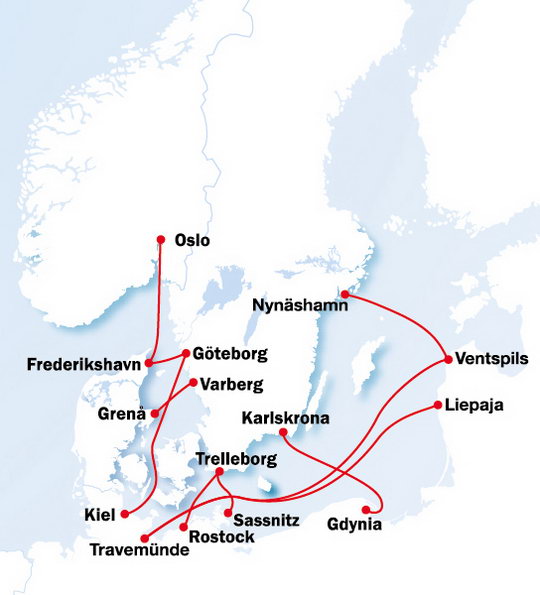 prehled tras trajektu do Svedska a Norska